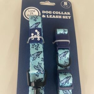 Life is Good Whale Blue Dog Collar Leash Set New